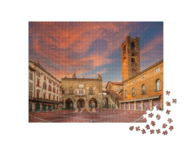 Puzzle 1000 pezzi „Piazza Vecchia vista notturna a Bergamo in Italia“
