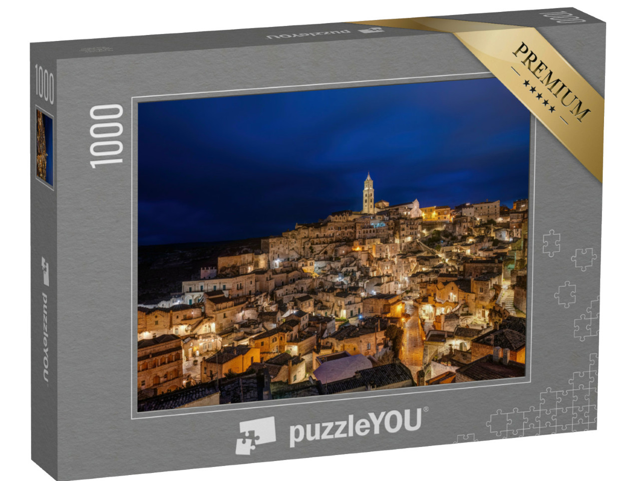 Puzzle 1000 pezzi „Il centro storico di Matera, nell'Italia meridionale, di notte“
