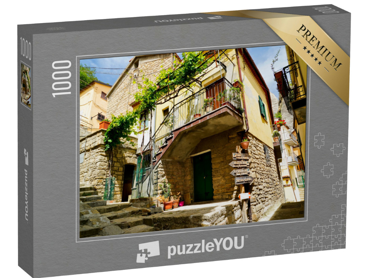 Puzzle 1000 pezzi „Castelmezzano, l'antico borgo immerso nei tipici panorami delle Dolomiti Lucane, Potenza“
