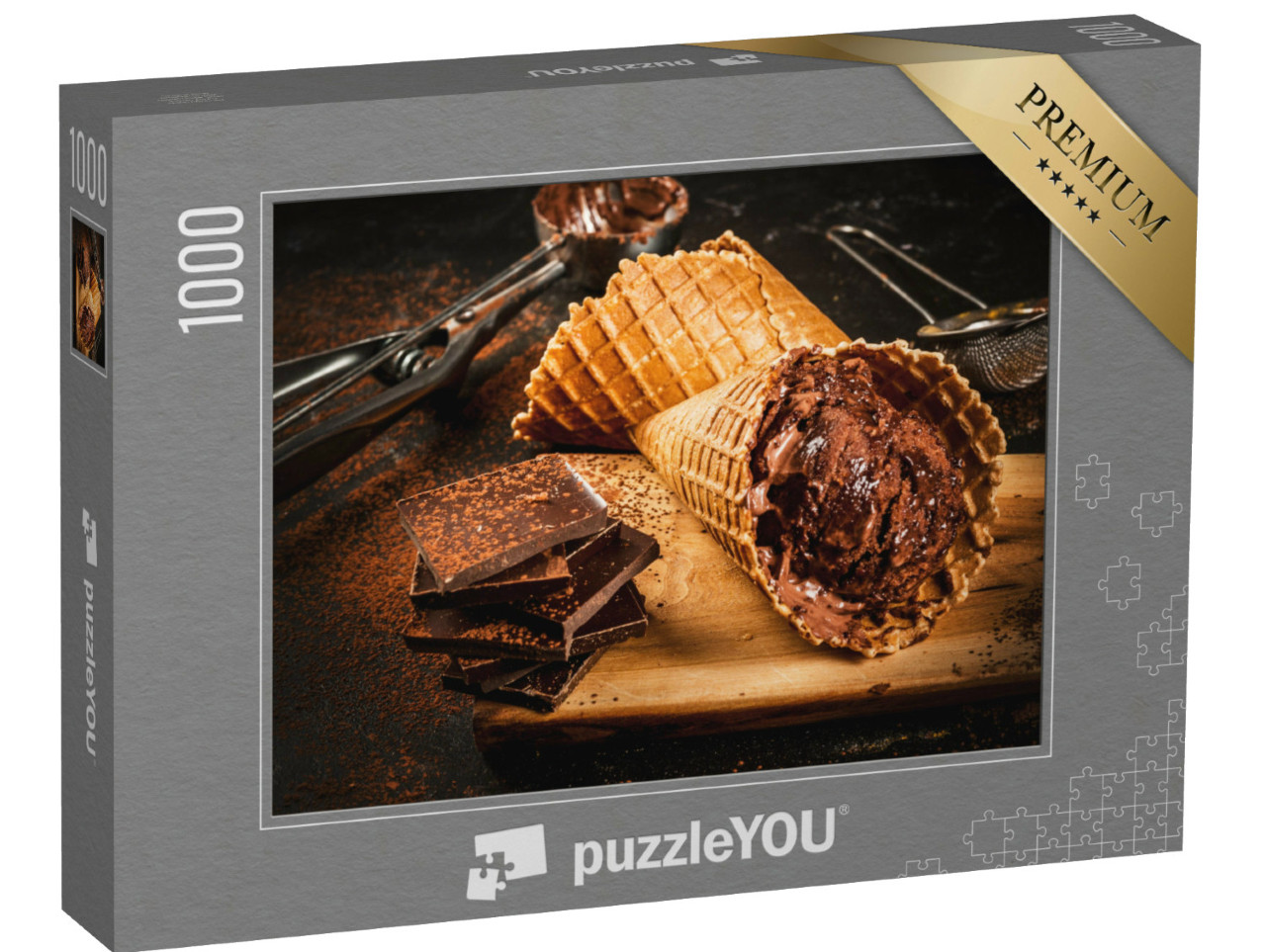 Puzzle 1000 pezzi „Gelato al cioccolato fatto in casa in coni di wafer“