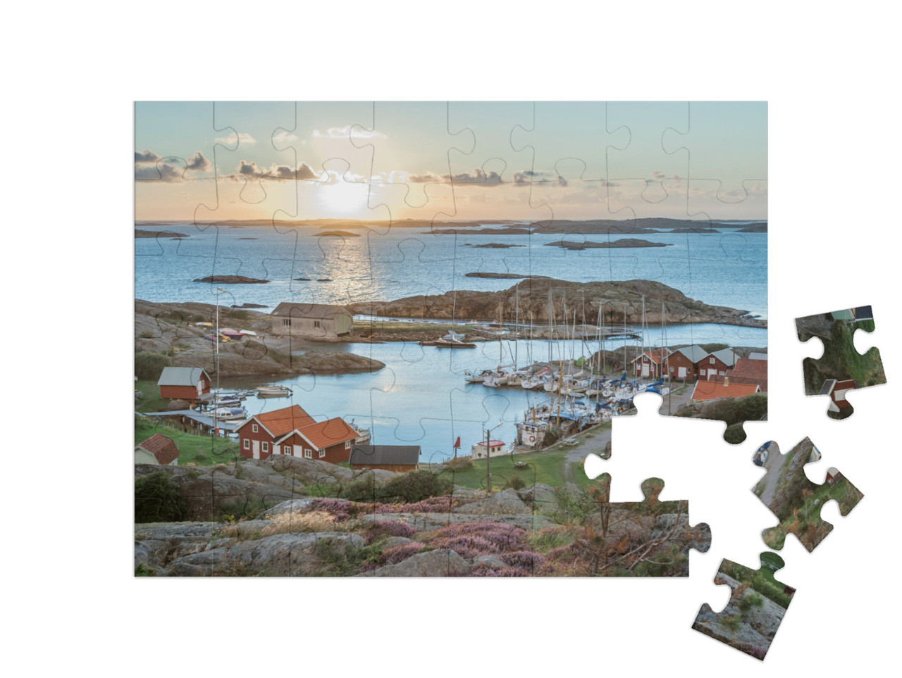 Puzzle 48 pezzi „Porto di pesca dell'arcipelago svedese, isola di Ramsoe“