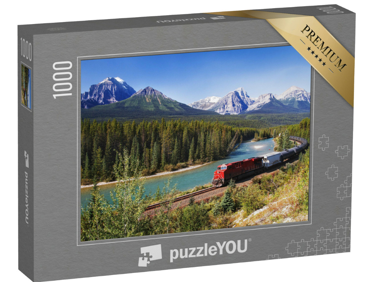 Puzzle 1000 pezzi „Viaggio in treno attraverso la Bow Valley delle imponenti Montagne Rocciose“