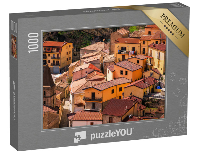 Puzzle 1000 pezzi „Castelmezzano: vedute del centro storico e del paesaggio che circonda il paese“