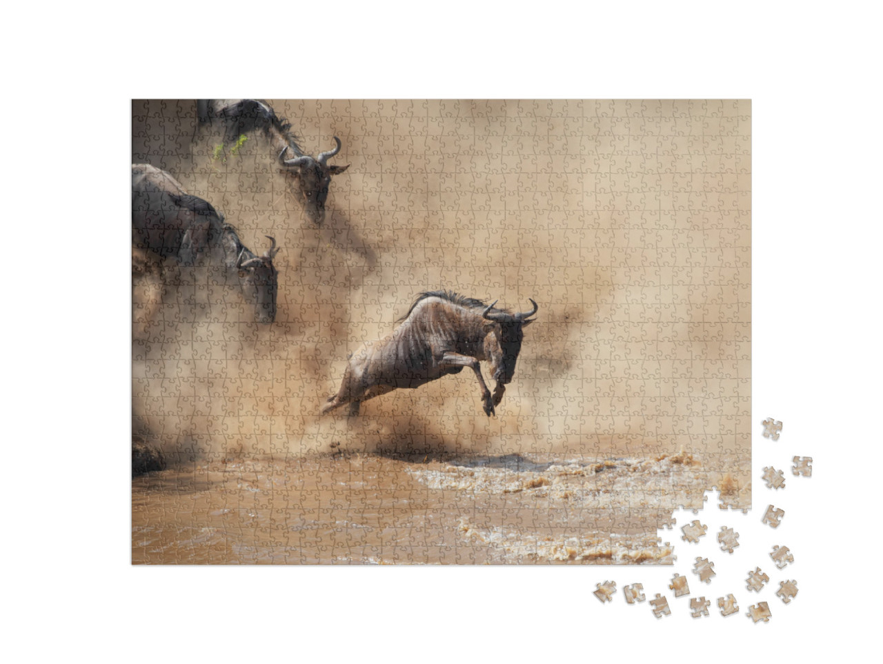 Puzzle 1000 pezzi „Gnu selvatici che attraversano un fiume“