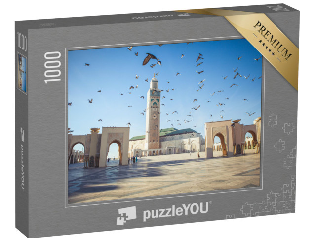 Puzzle 1000 pezzi „Piccioni sopra la moschea di Hassan II a Casablanca, Marocco“