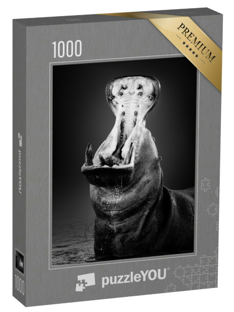Puzzle 1000 pezzi „Ippopotamo con bocca spalancata nell'acqua“