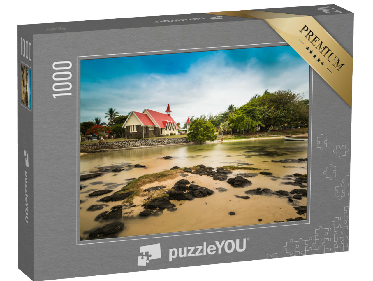 Puzzle 1000 pezzi „Notre Dame Auxiliatrice: chiesa dal tetto rosso a Cap Malheureux, Mauritius“