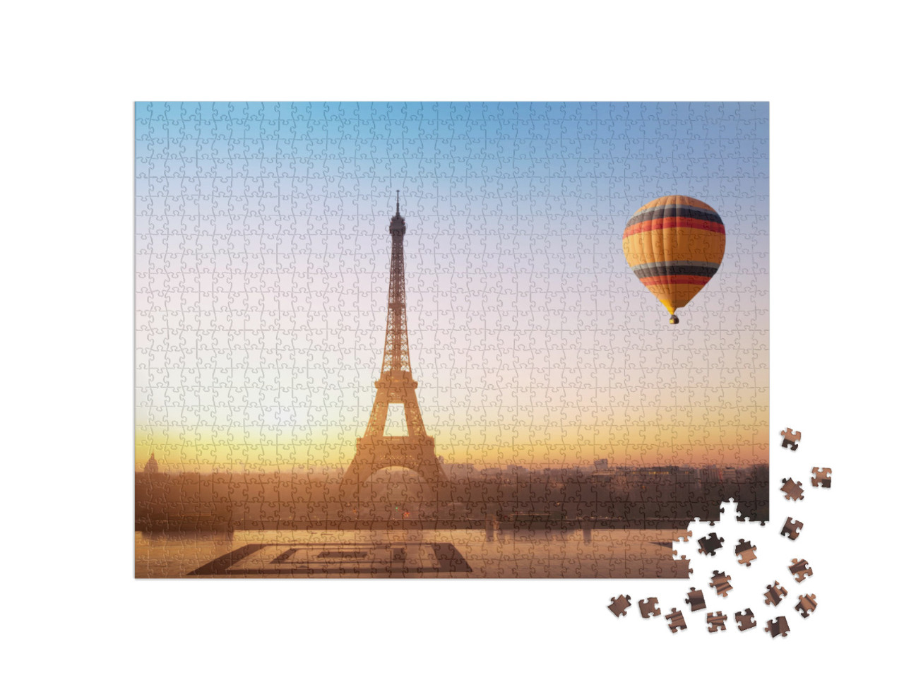 Puzzle 1000 pezzi „Mongolfiera presso la Torre Eiffel a Parigi, Francia“