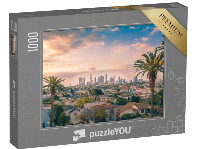 Puzzle 1000 pezzi „Lo skyline del centro di Los Angeles con le palme“