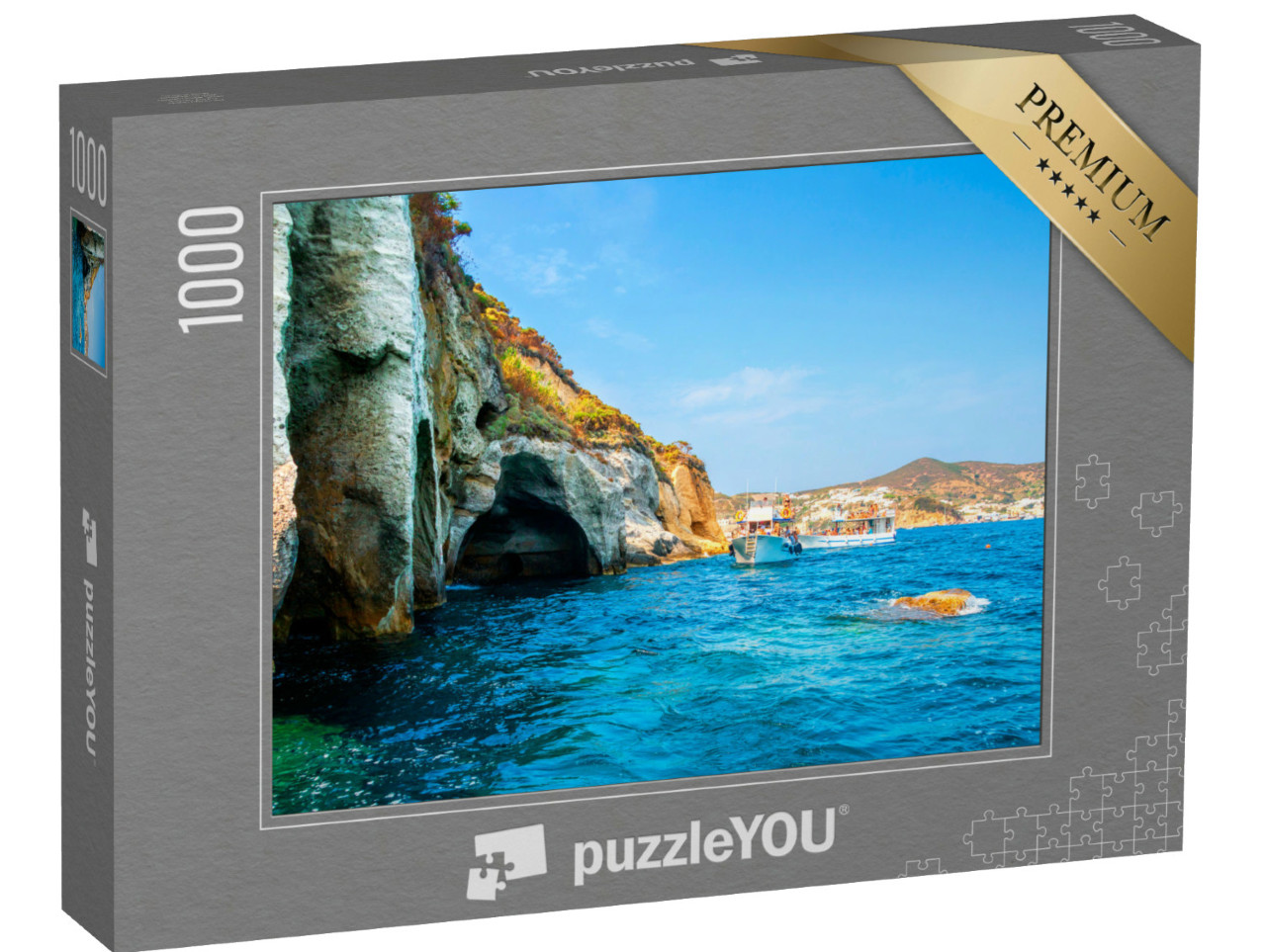 Puzzle 1000 pezzi „Grotte del Pilatus complesso sistema di gallerie e vasche sull'isola di Ponza, Italia“