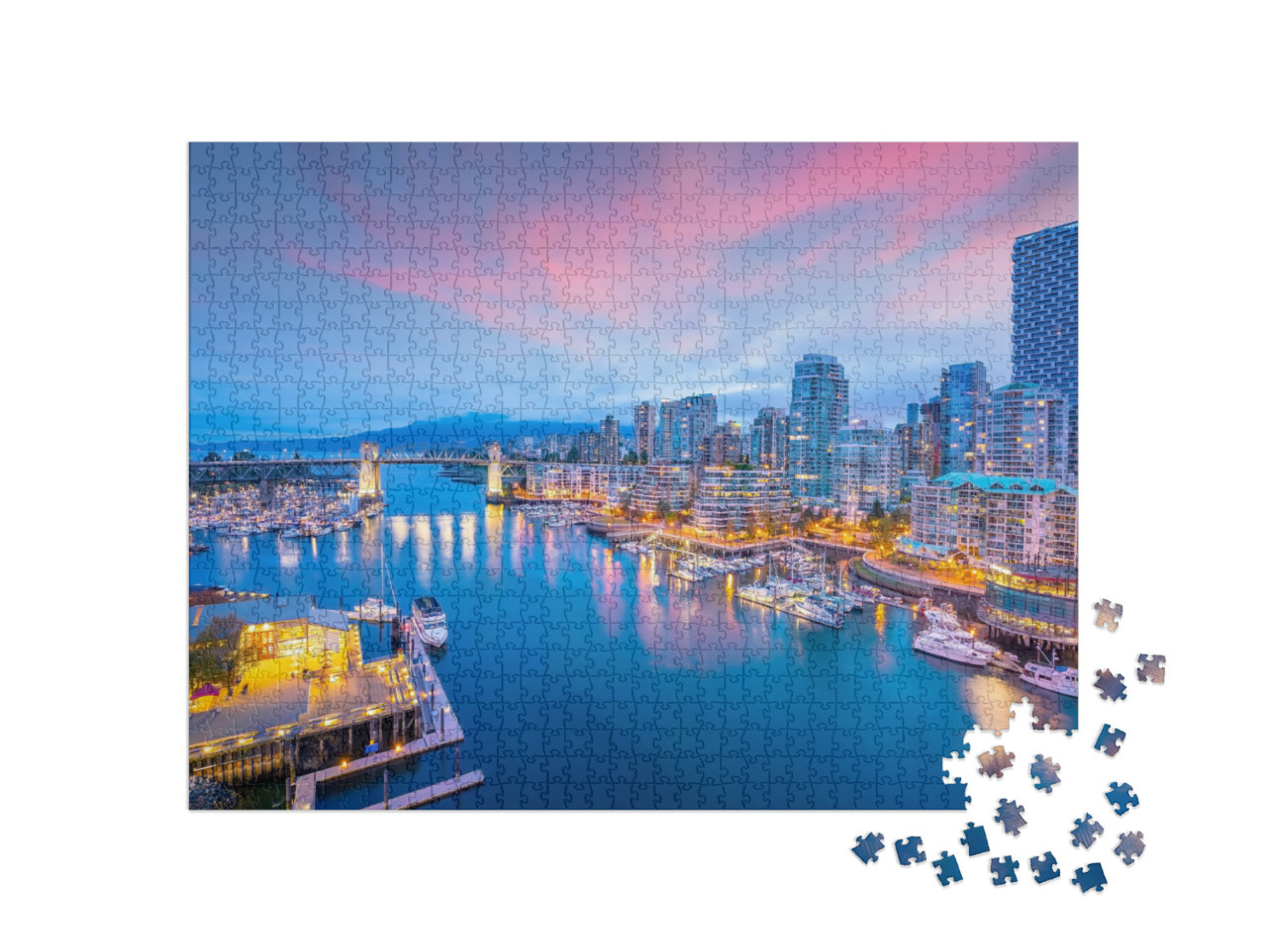 Puzzle 1000 pezzi „Vista dello skyline di Vancouver al tramonto“