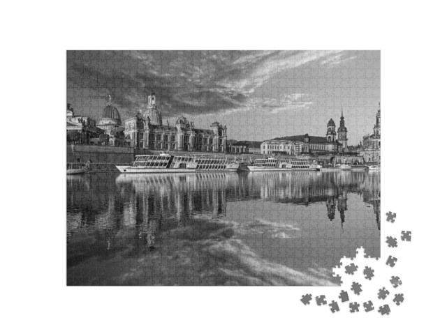 Puzzle 1000 pezzi „Lo skyline della città di Dresda sull'Elba e il ponte di Augusto“