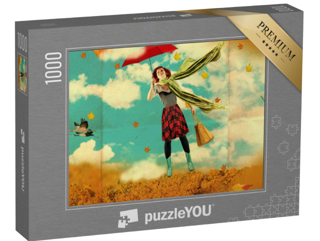 Puzzle 1000 pezzi „Cartolina retrò con una giovane donna“