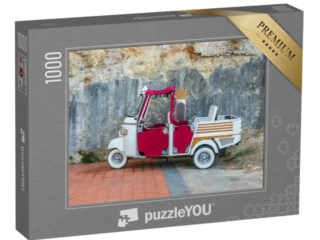 Puzzle 1000 pezzi „Un taxi scimmia tradizionale per le strade della Sicilia, Italia.“