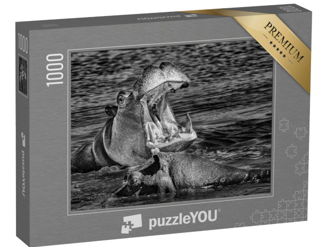 Puzzle 1000 pezzi „Ippopotamo con la bocca spalancata, Delta dell'Okavango, Botswana“