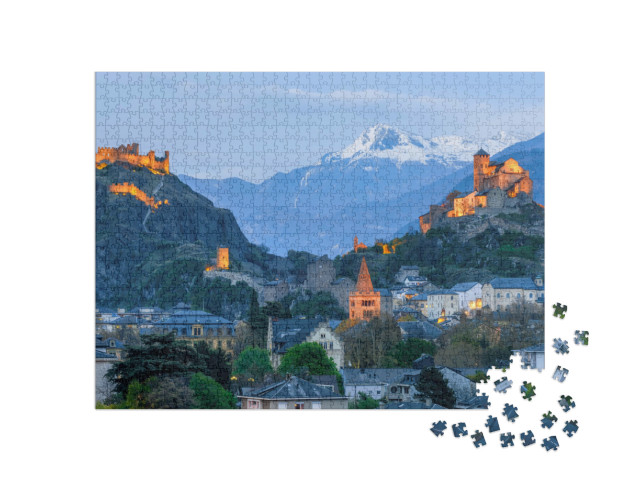 Puzzle 1000 pezzi „La città storica di Sion con i suoi due castelli“