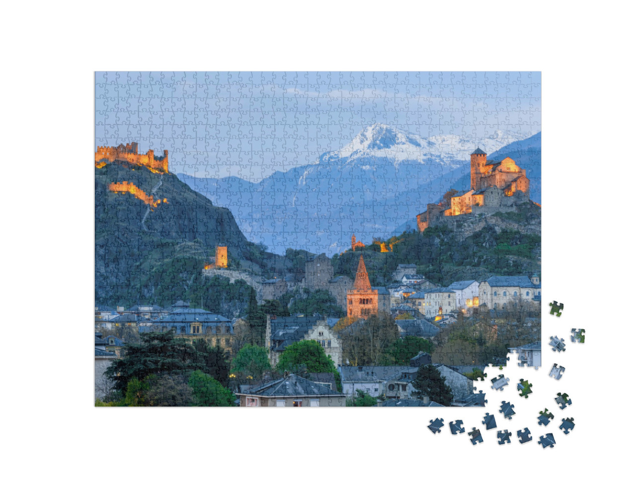 Puzzle 1000 pezzi „La città storica di Sion con i suoi due castelli“