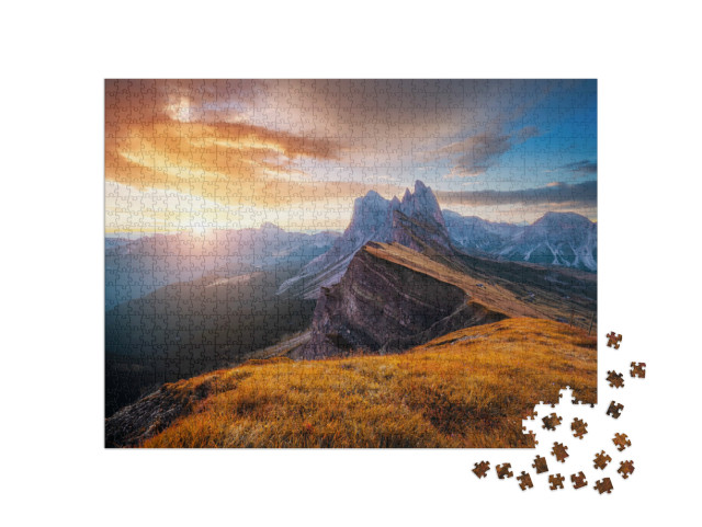 Puzzle 1000 pezzi „Parco Nazionale Puez-Odle, Gruppo Odle: Cima Seceda, Italia“