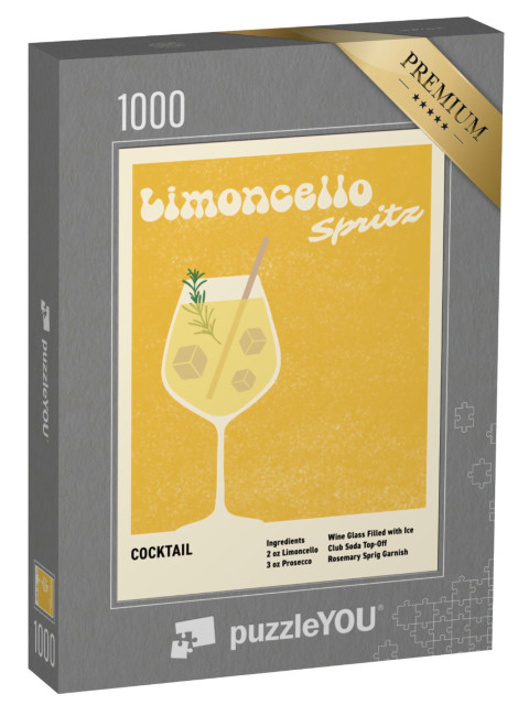 Puzzle 1000 pezzi „Poster per cocktail al limoncello, estetica vintage con ricetta della bevanda“