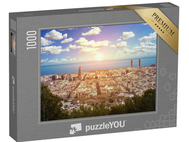 Puzzle 1000 pezzi „Vista panoramica sul mare e sulla città di Barcellona, Spagna“