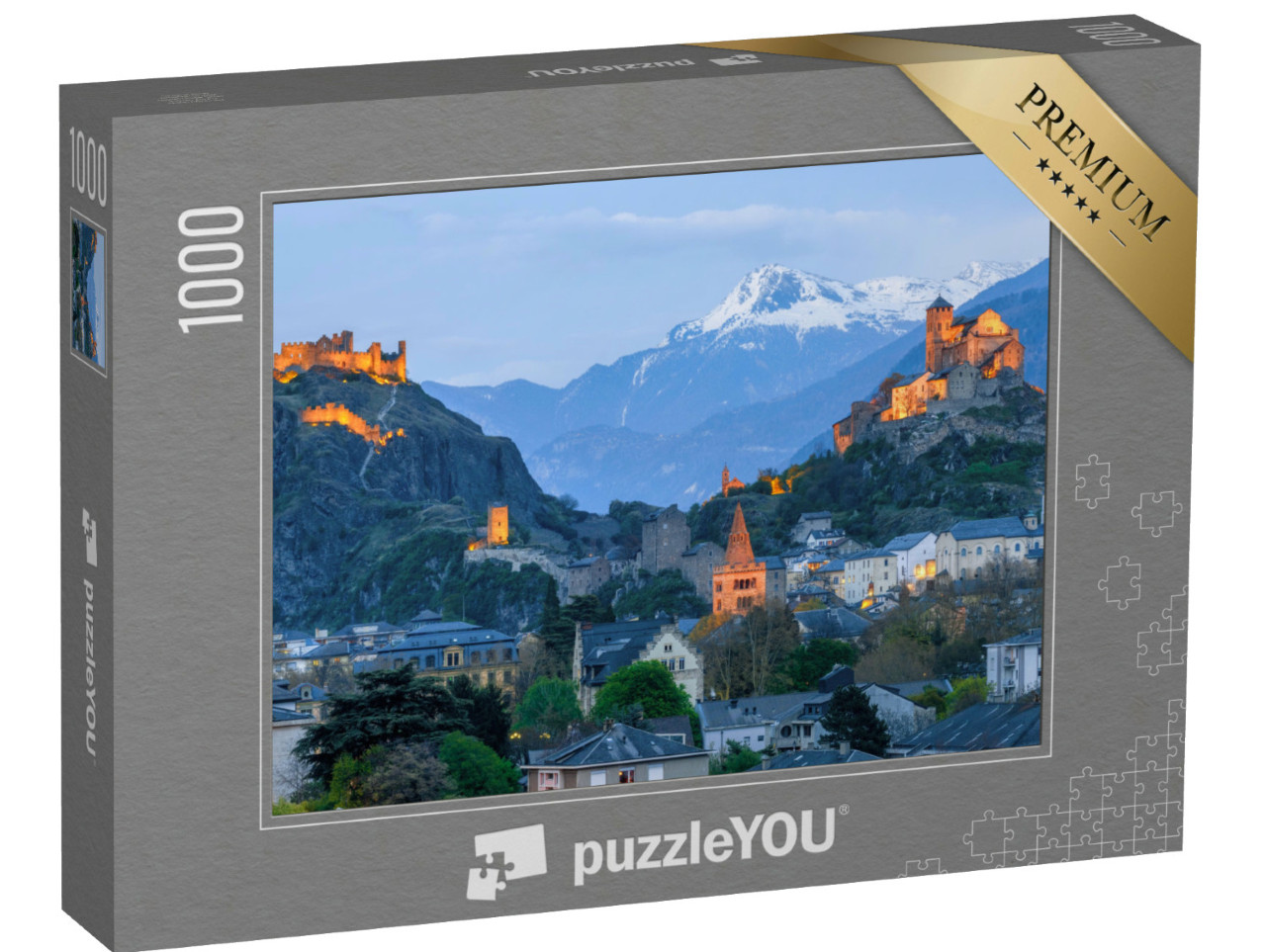 Puzzle 1000 pezzi „La città storica di Sion con i suoi due castelli“