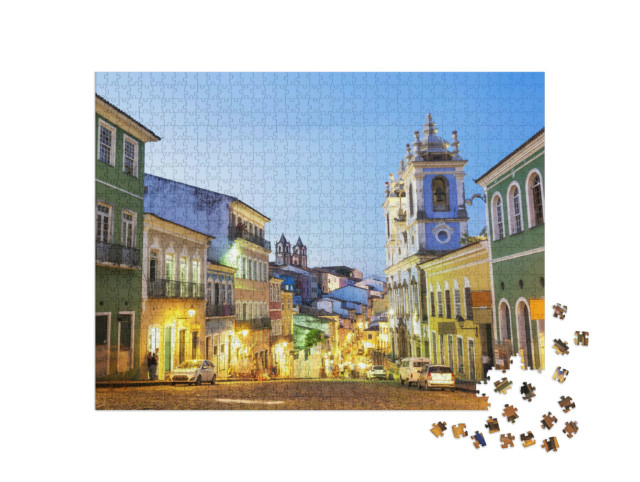 Puzzle 1000 pezzi „Case coloniali colorate nello storico quartiere Pelourinho, Salvador, Brasile“