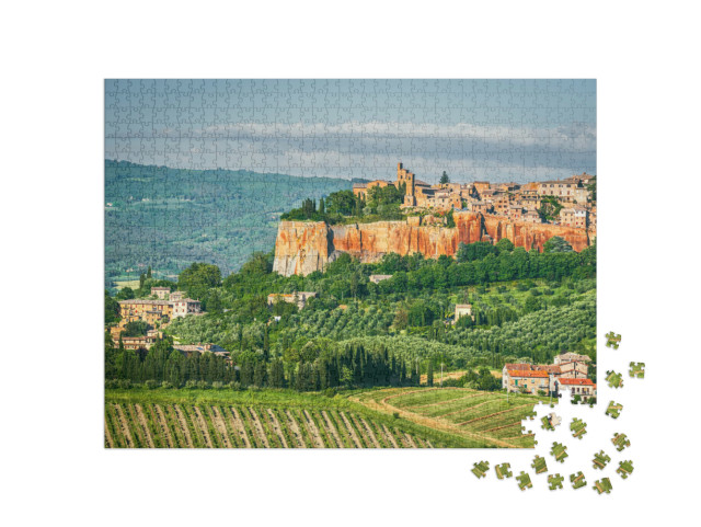 Puzzle 1000 pezzi „Orvieto: centro storico su una collina, città di tufo, vista delle mura e delle torri medievali“