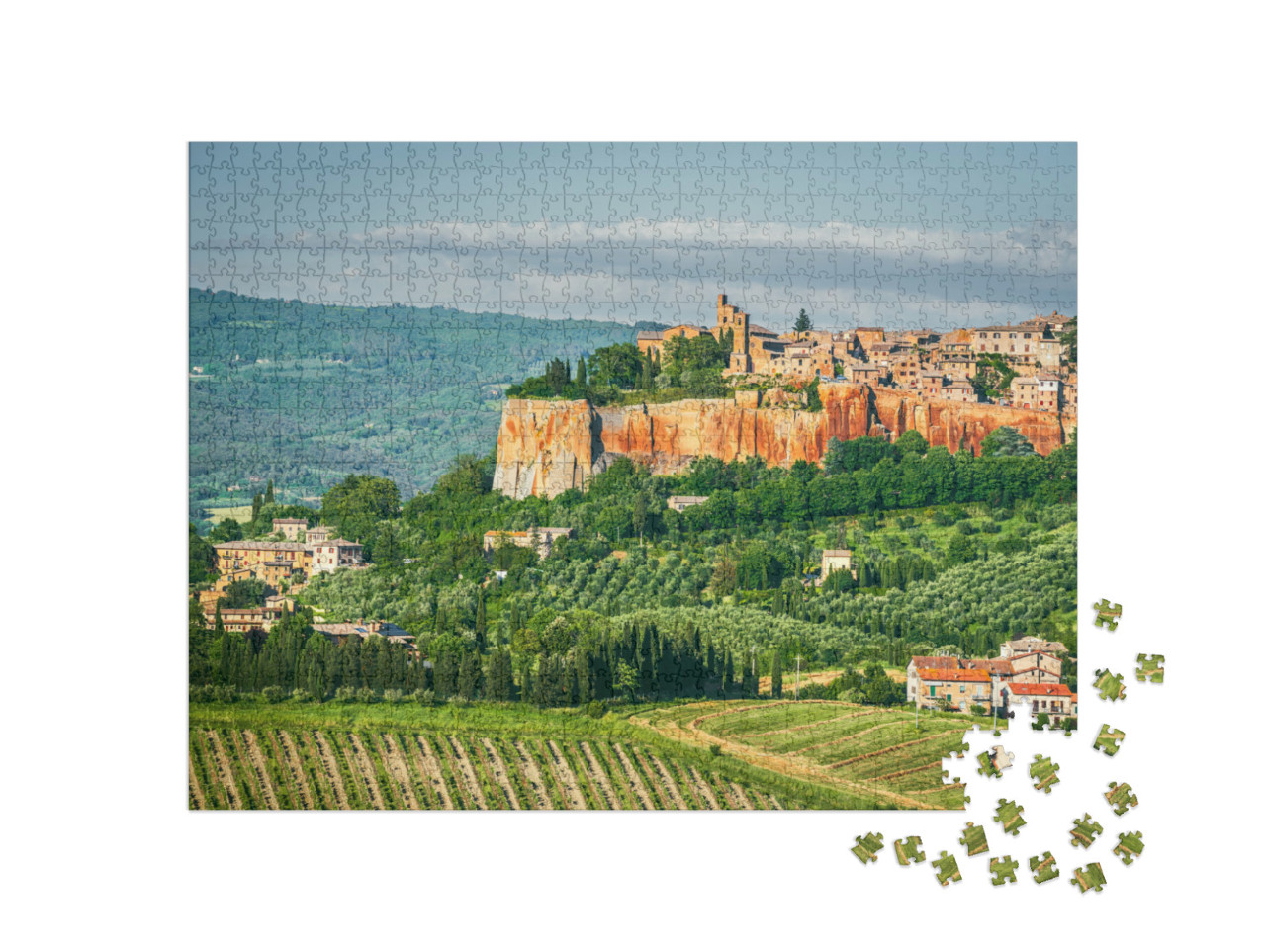 Puzzle 1000 pezzi „Orvieto: centro storico su una collina, città di tufo, vista delle mura e delle torri medievali“
