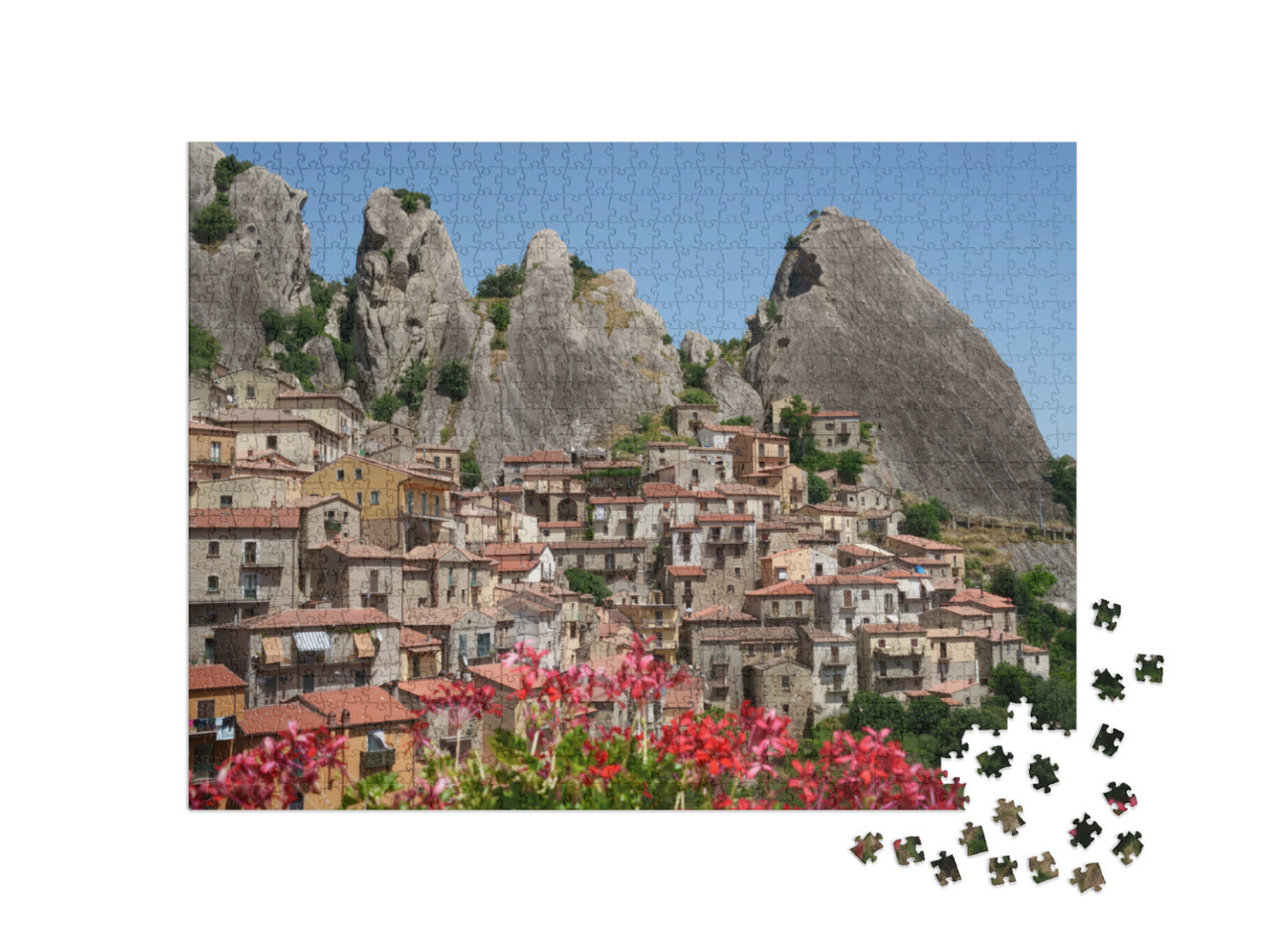 Puzzle 1000 pezzi „Veduta di Castelmezzano, città storica della provincia di Potenza, Basilicata, Italia“