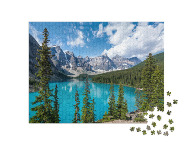 Puzzle 1000 pezzi „Lago Moraine, Parco Nazionale di Banff, Montagne Rocciose canadesi“