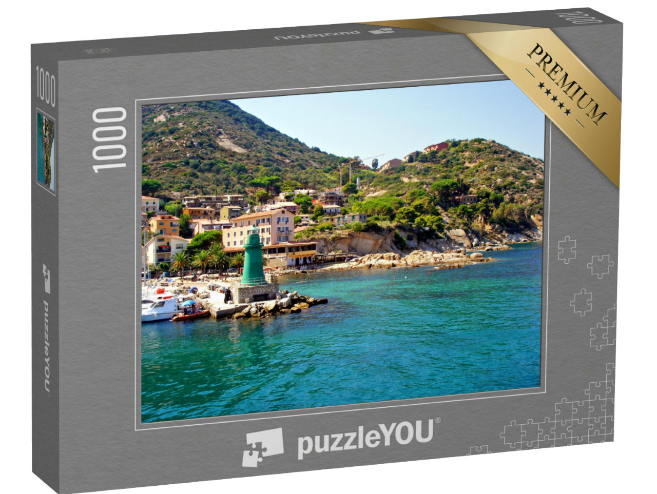 Puzzle 1000 pezzi „paesaggio marino del Porto del Giglio dell'Isola del Giglio, in provincia di Grosseto, Toscana.“