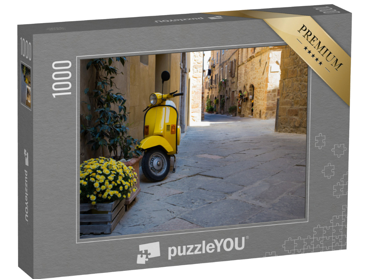 Puzzle 1000 pezzi „scooter in piedi nella strada vuota della vecchia città italiana“