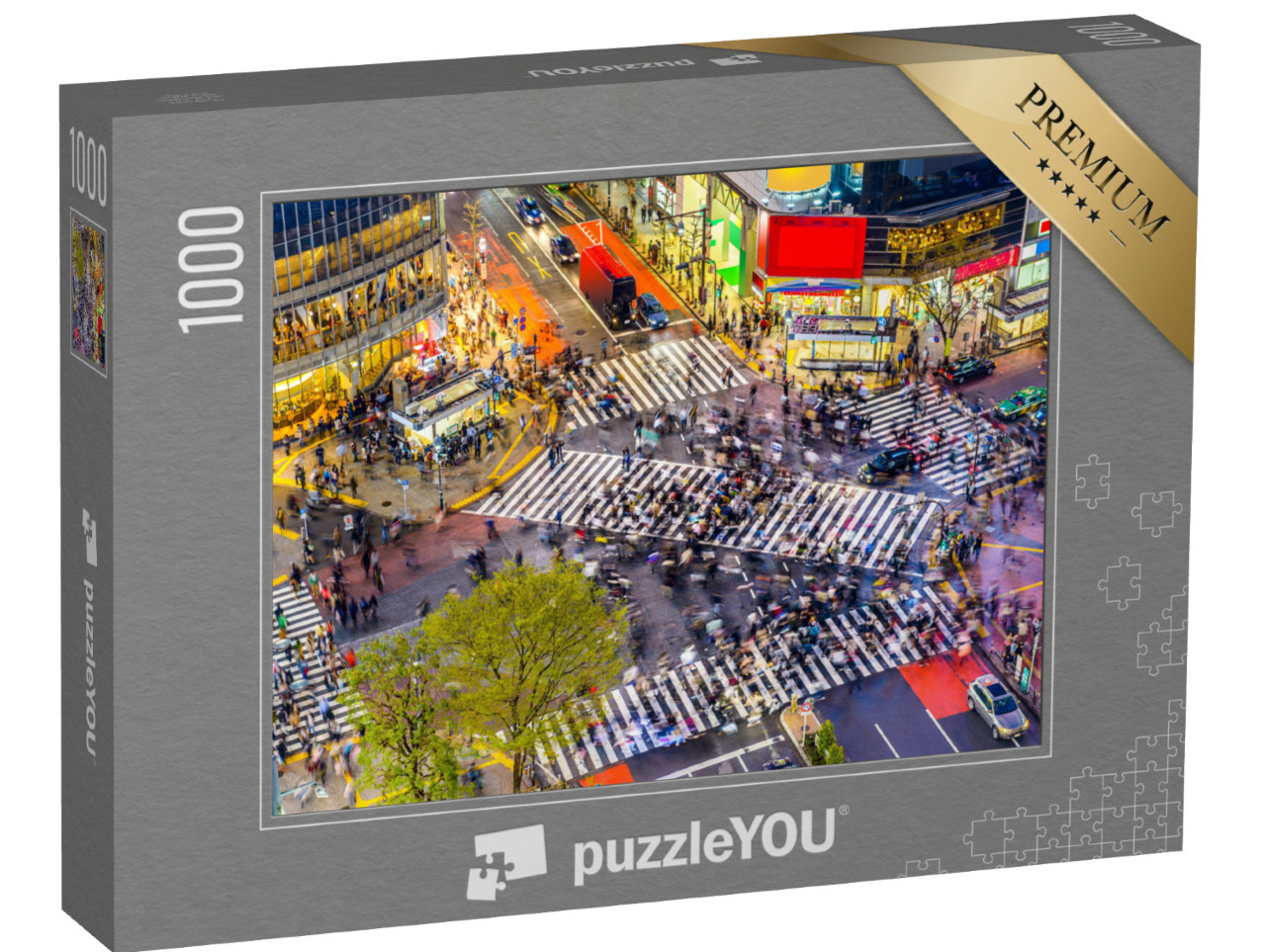 Puzzle 1000 pezzi „Vista dell'incrocio di Shibuya, uno degli attraversamenti zebrati più trafficati, Tokyo, Giappone“