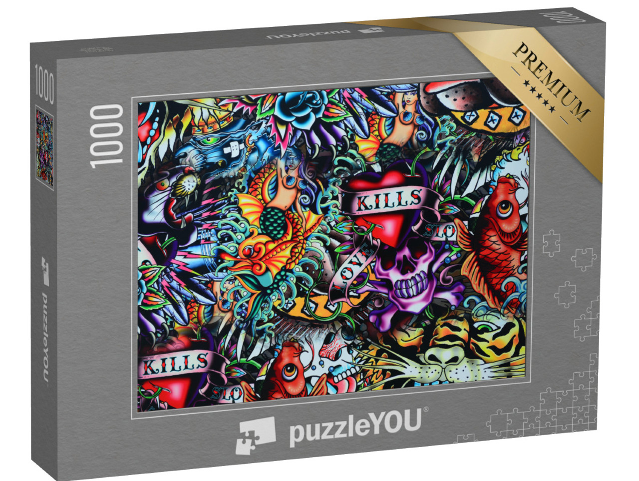 Puzzle 1000 pezzi „Tatuaggio a parete colorato in stile grunge“