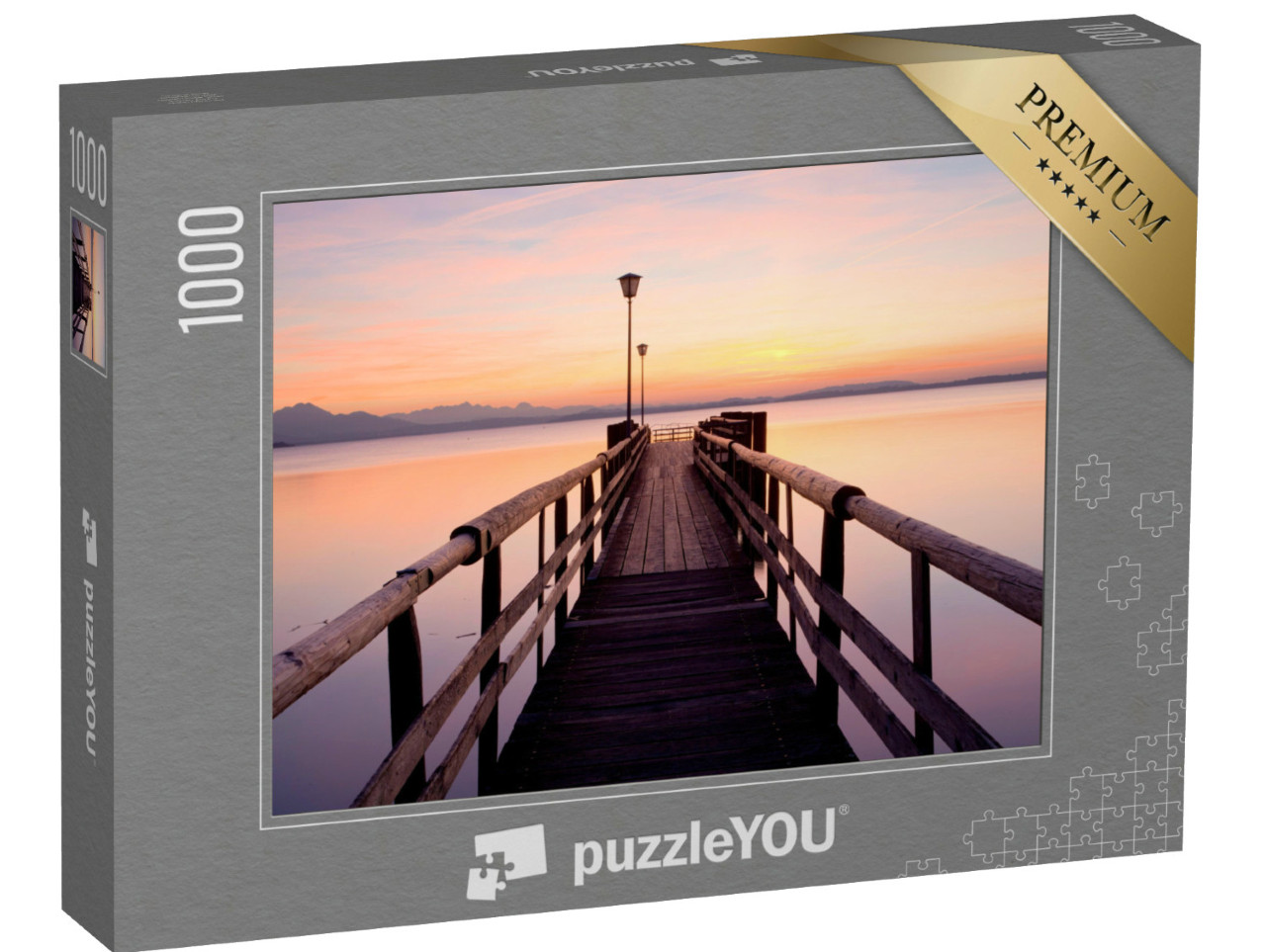 Puzzle 1000 pezzi „Darsena nella luce della sera vicino a Chieming sul lago Chiemsee, Germania“