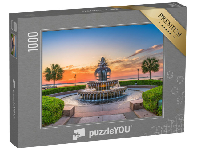 Puzzle 1000 pezzi „Il parco sul lungomare con la fontana dell'ananas, Charleston, Carolina del Sud, USA“