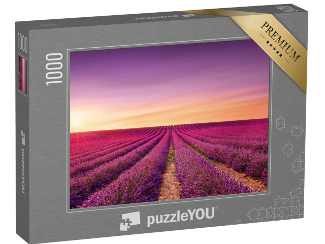 Puzzle 1000 pezzi „Fiori di lavanda: campi in fiore al tramonto, Provenza, Francia“