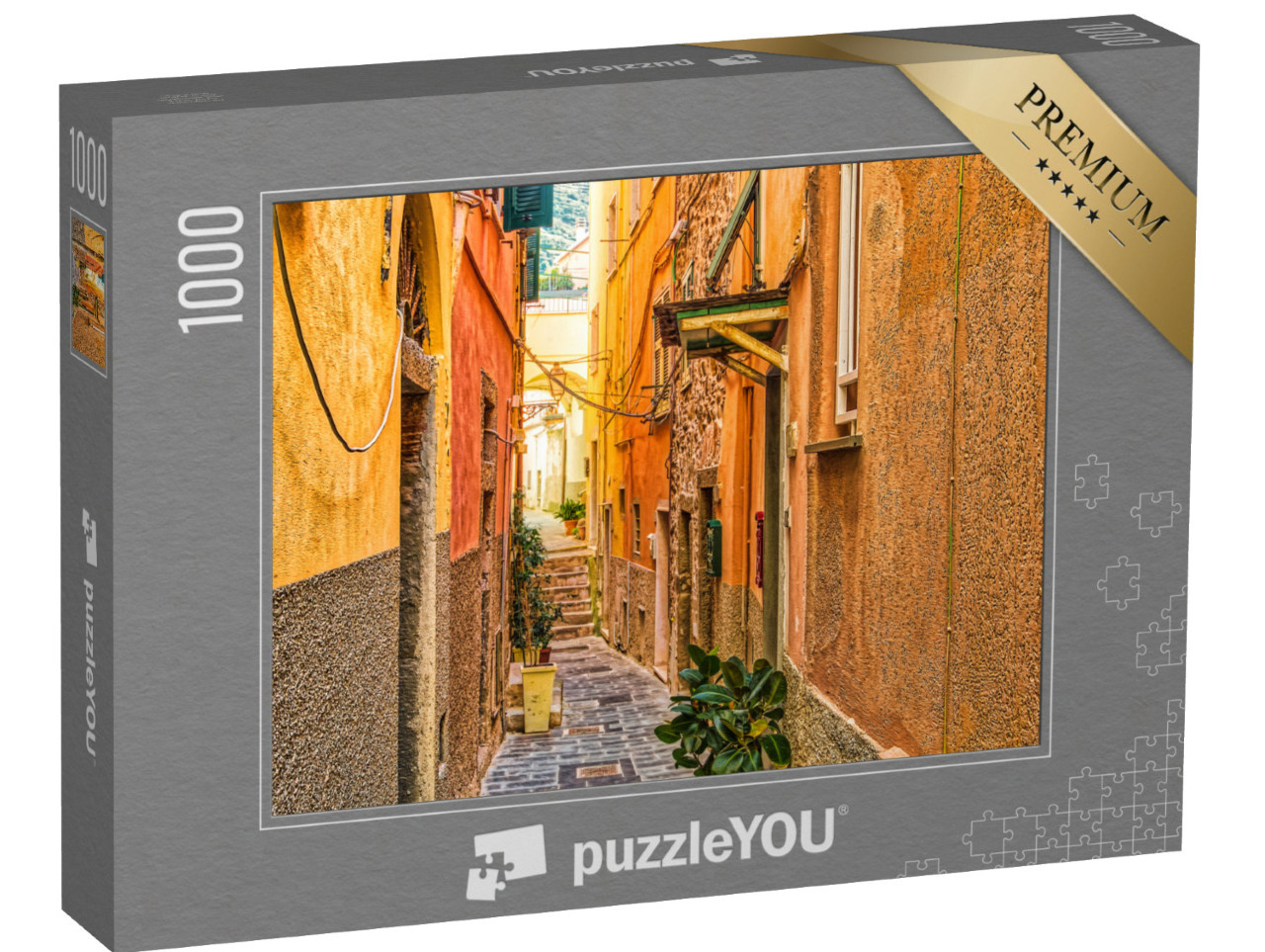 Puzzle 1000 pezzi „Case colorate nella via di Riomaggiore, borgo marinaro delle Cinque Terre, Italia“