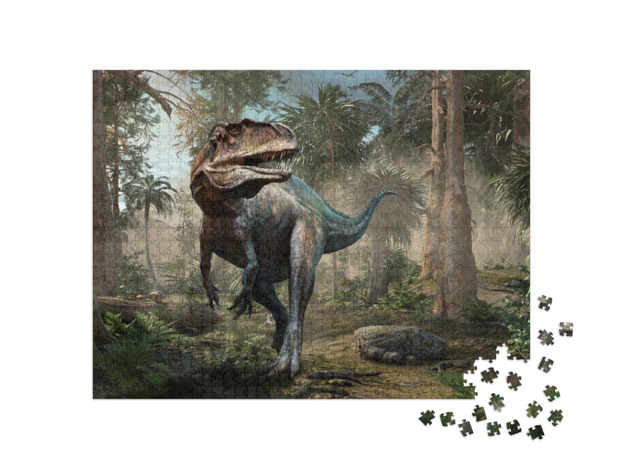 Puzzle 1000 pezzi „Scena della foresta di Acrocanthosaurus“