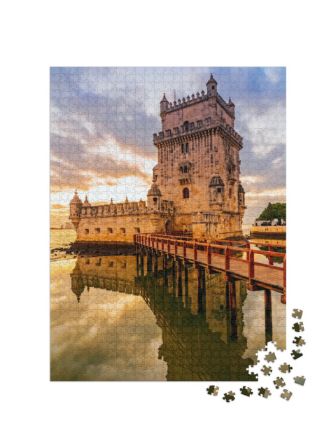 Puzzle 1000 pezzi „Torre di Belem in un idilliaco tramonto, Lisbona, Portogallo“