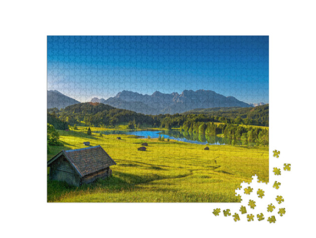 Puzzle 1000 pezzi „Il lago Geroldsee nelle montagne del Karwendel, Alta Baviera, Germania“