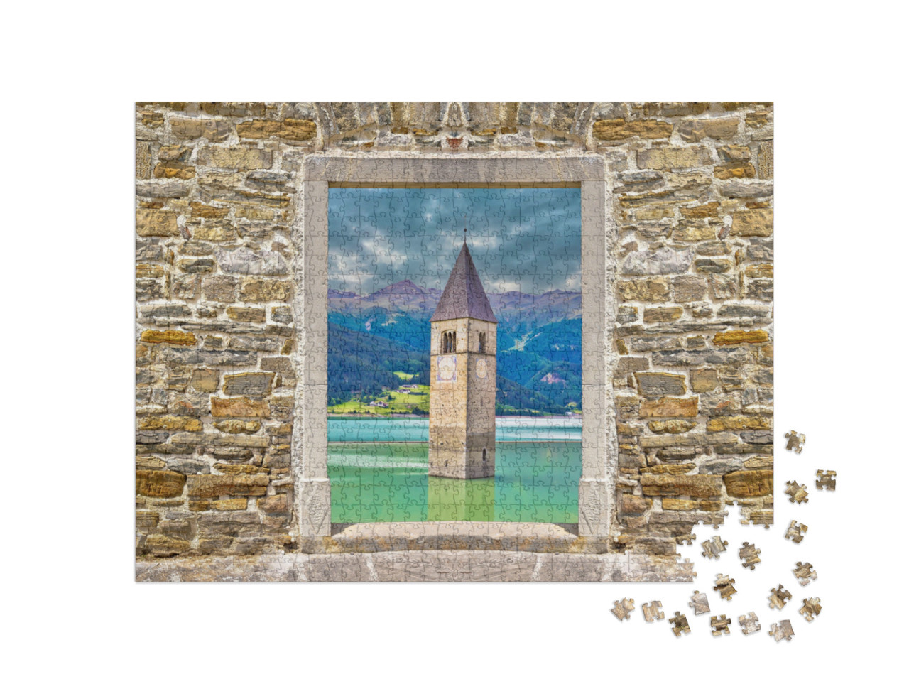 Puzzle 1000 pezzi „Campanile sommerso di Curon Venosta“
