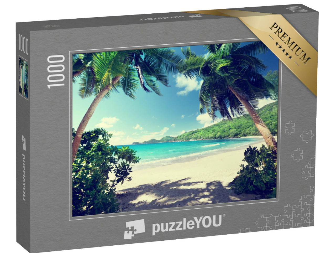 Puzzle 1000 pezzi „La spiaggia da sogno di Takamaka, Isola di Mahe, Seychelles“