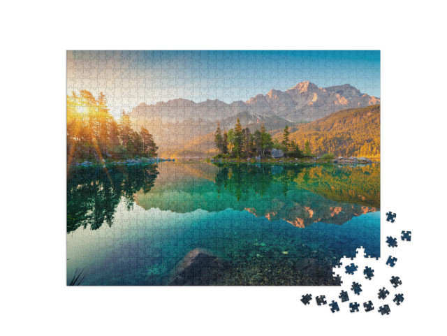 Puzzle 1000 pezzi „Alba estiva sull'Eibsee con la Zugspitze“