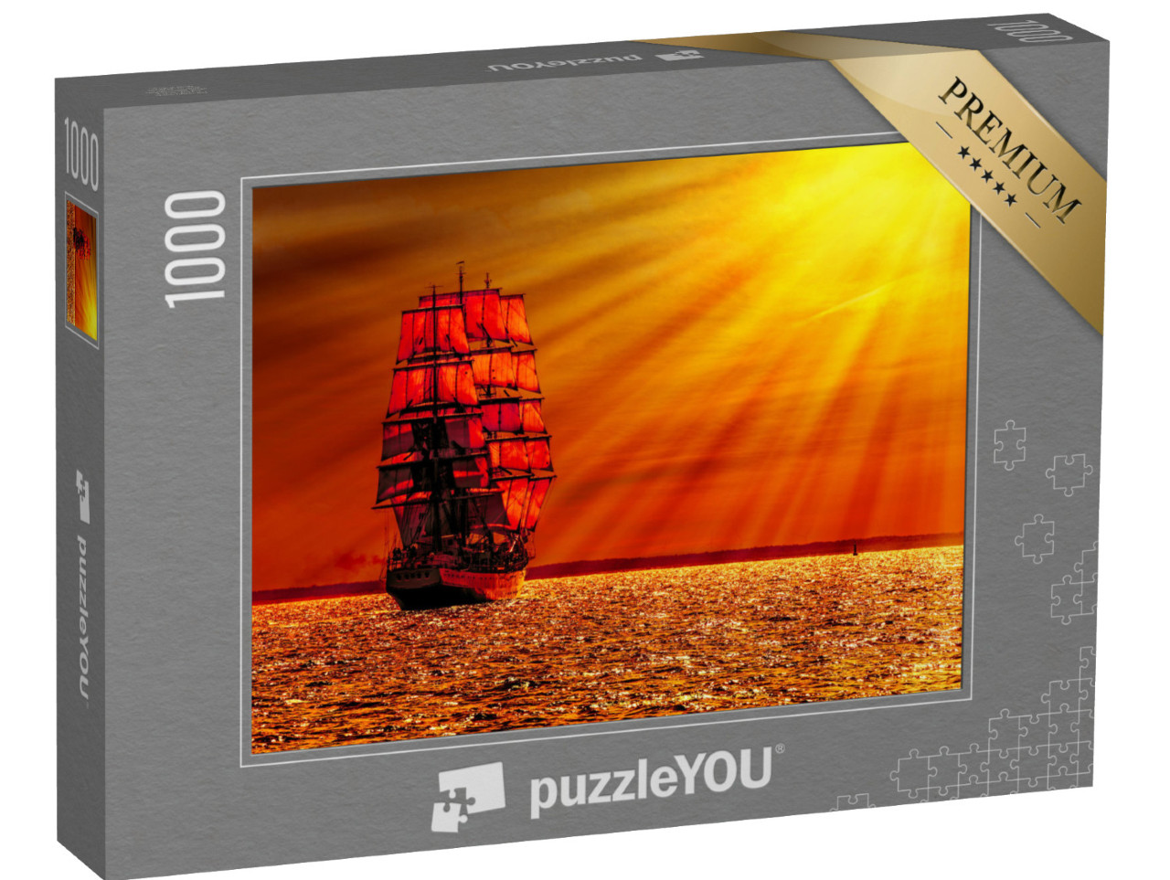 Puzzle 1000 pezzi „Veliero in un tramonto rosso sangue“