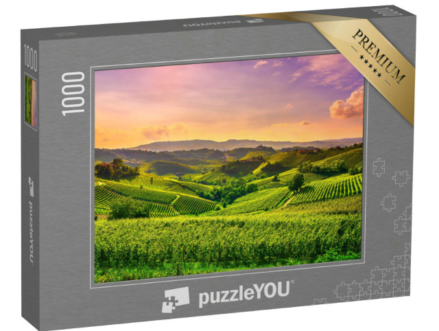 Puzzle 1000 pezzi „Panorama al tramonto sui vigneti delle Langhe“
