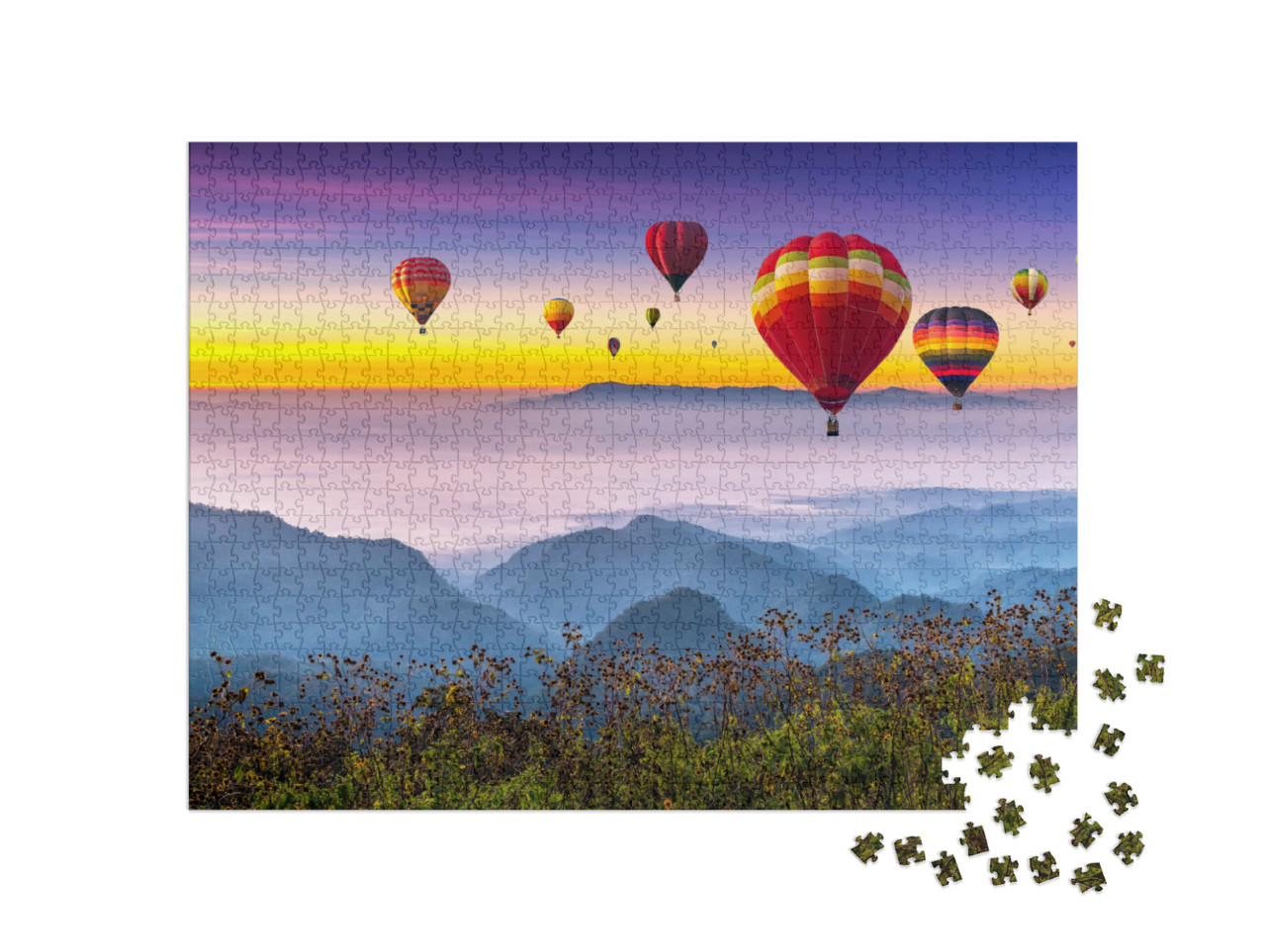 Puzzle 1000 pezzi „Mongolfiere colorate all'alba“