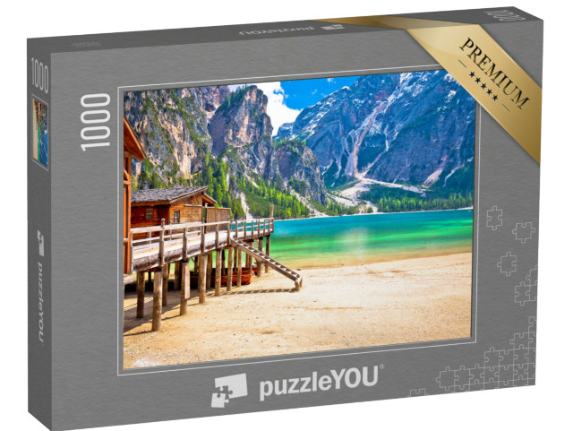Puzzle 1000 pezzi „Lago di Braies, acqua turchese e vista sulle Alpi dolomitiche, Alto Adige, Italia“