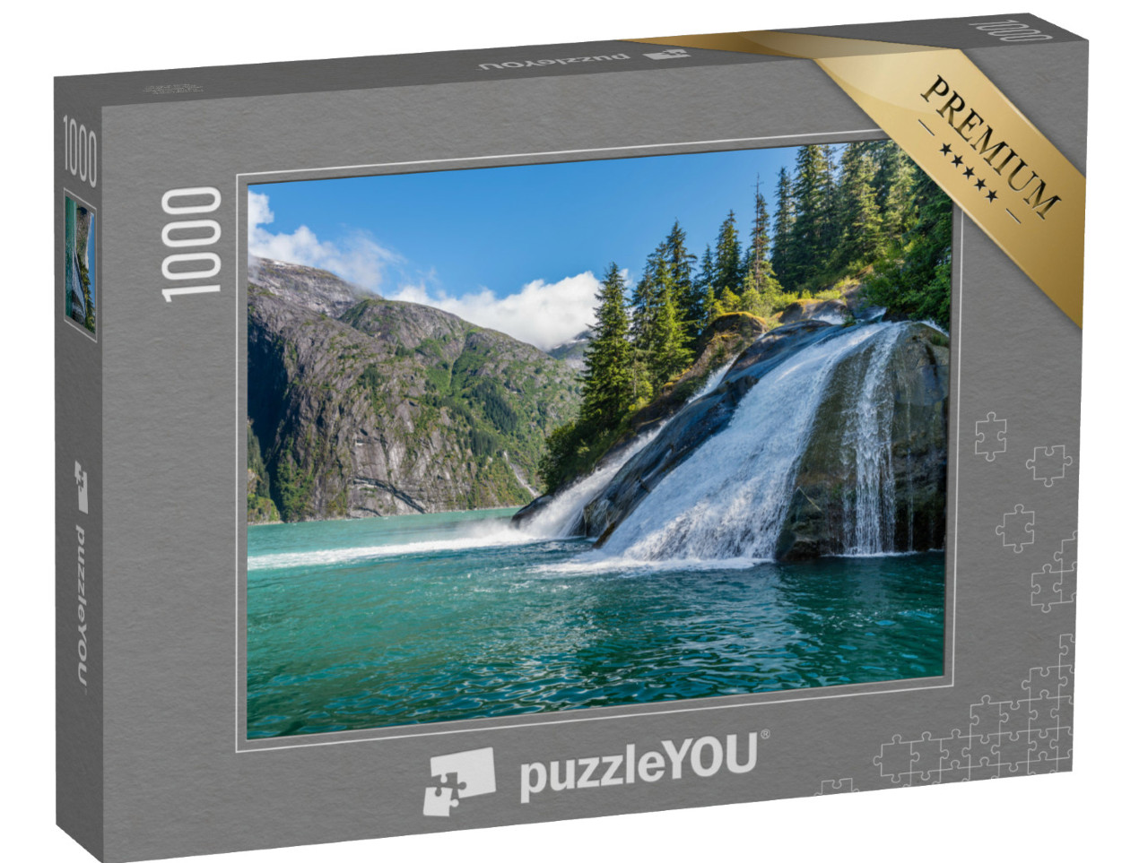 Puzzle 1000 pezzi „Bellissima cascata nel fiordo di Tracy Arm in Alaska“