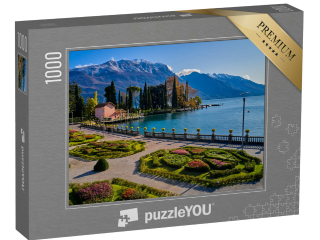 Puzzle 1000 pezzi „Vista del lago di Garda, della città di Riva del Garda e del lago di Garda in autunno, Trentino“